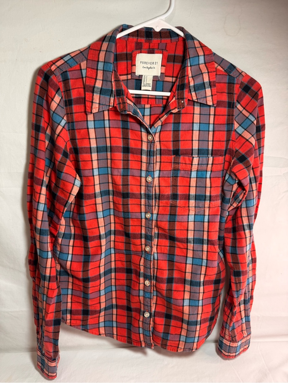 Forever 21 Red and Blue Plaid Button-Down Shirt for Kids